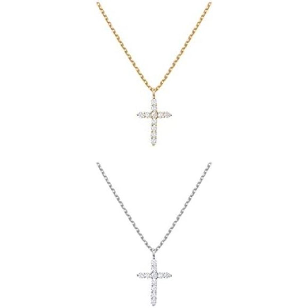 Gold Plated Cross Necklace For Women White & Yellow Pack